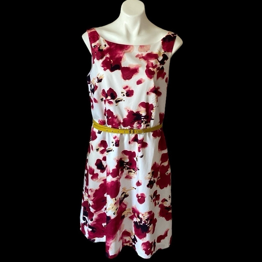 Loft Red Floral Sheath Sleeveless Size 14 Plus Size 100% Cotton Knee Length